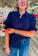 J.HOFFMAN'S Elbow Puff Sleeve Top - Navy