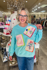 J.HOFFMAN'S Queen of Sparkles Scattered Mahjong Sweatshirt- Aqua