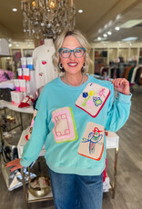 J.HOFFMAN'S Queen of Sparkles Scattered Mahjong Sweatshirt- Aqua