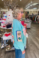 J.HOFFMAN'S Queen of Sparkles Scattered Mahjong Sweatshirt- Aqua