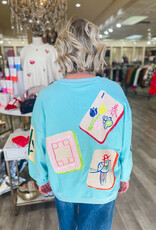 J.HOFFMAN'S Queen of Sparkles Scattered Mahjong Sweatshirt- Aqua
