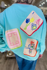 J.HOFFMAN'S Queen of Sparkles Scattered Mahjong Sweatshirt- Aqua