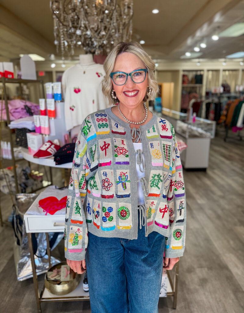 J.HOFFMAN'S Queen of Sparkles Mahjong Tile Tie Sweater