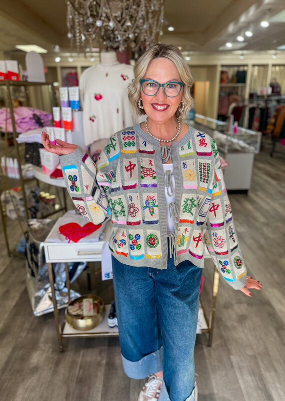 J.HOFFMAN'S Queen of Sparkles Mahjong Tile Tie Sweater