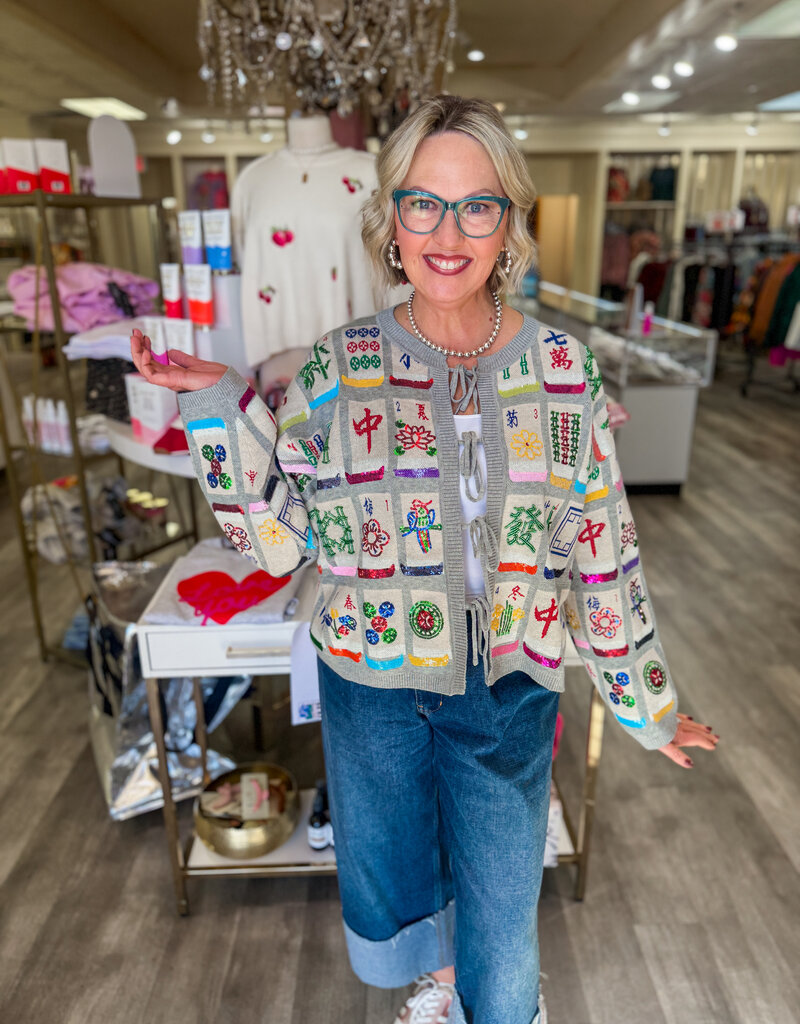 J.HOFFMAN'S Queen of Sparkles Mahjong Tile Tie Sweater