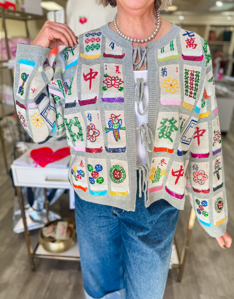 J.HOFFMAN'S Queen of Sparkles Mahjong Tile Tie Sweater