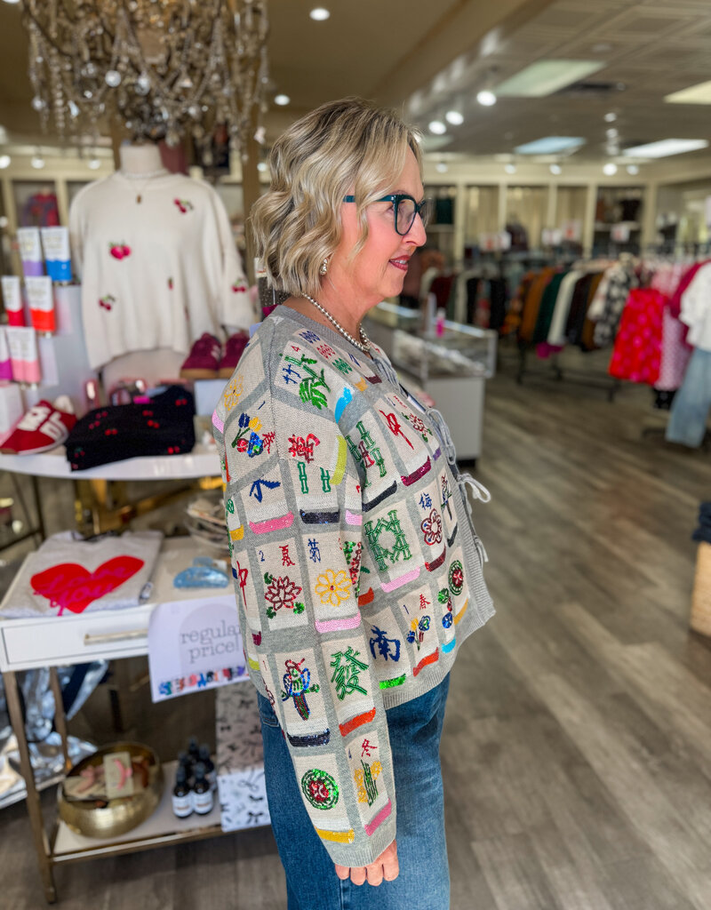 J.HOFFMAN'S Queen of Sparkles Mahjong Tile Tie Sweater