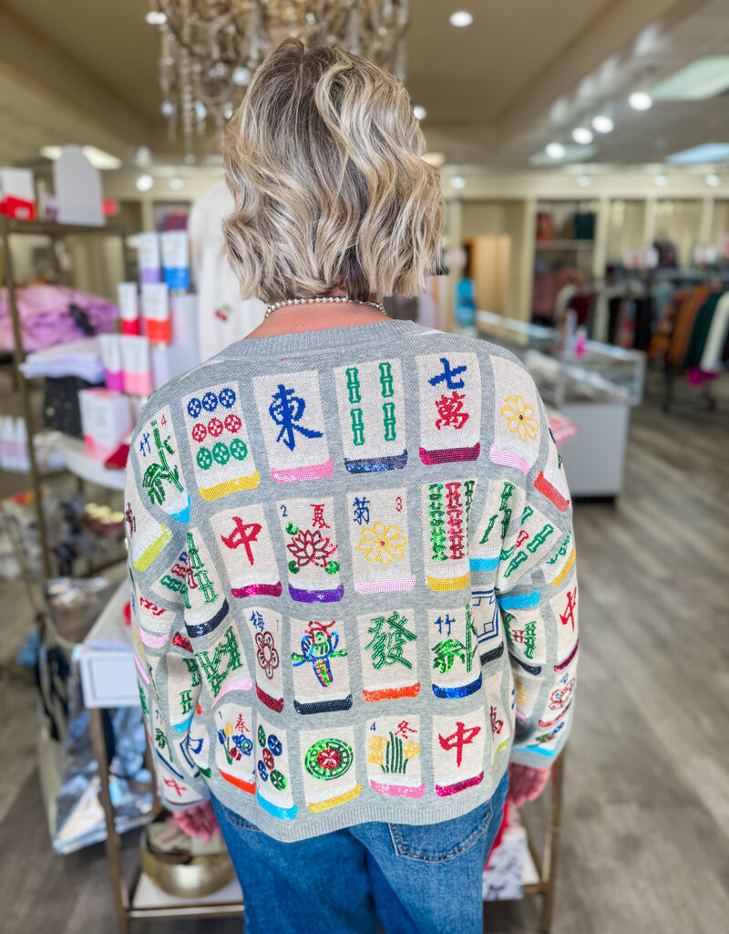 J.HOFFMAN'S Queen of Sparkles Mahjong Tile Tie Sweater