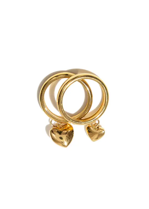 J.HOFFMAN'S Puffy Double Heart Ring in Gold