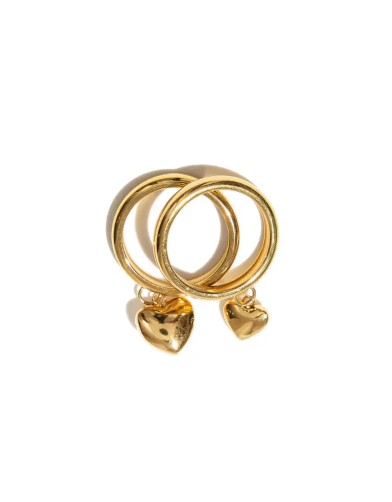 J.HOFFMAN'S Puffy Double Heart Ring in Gold