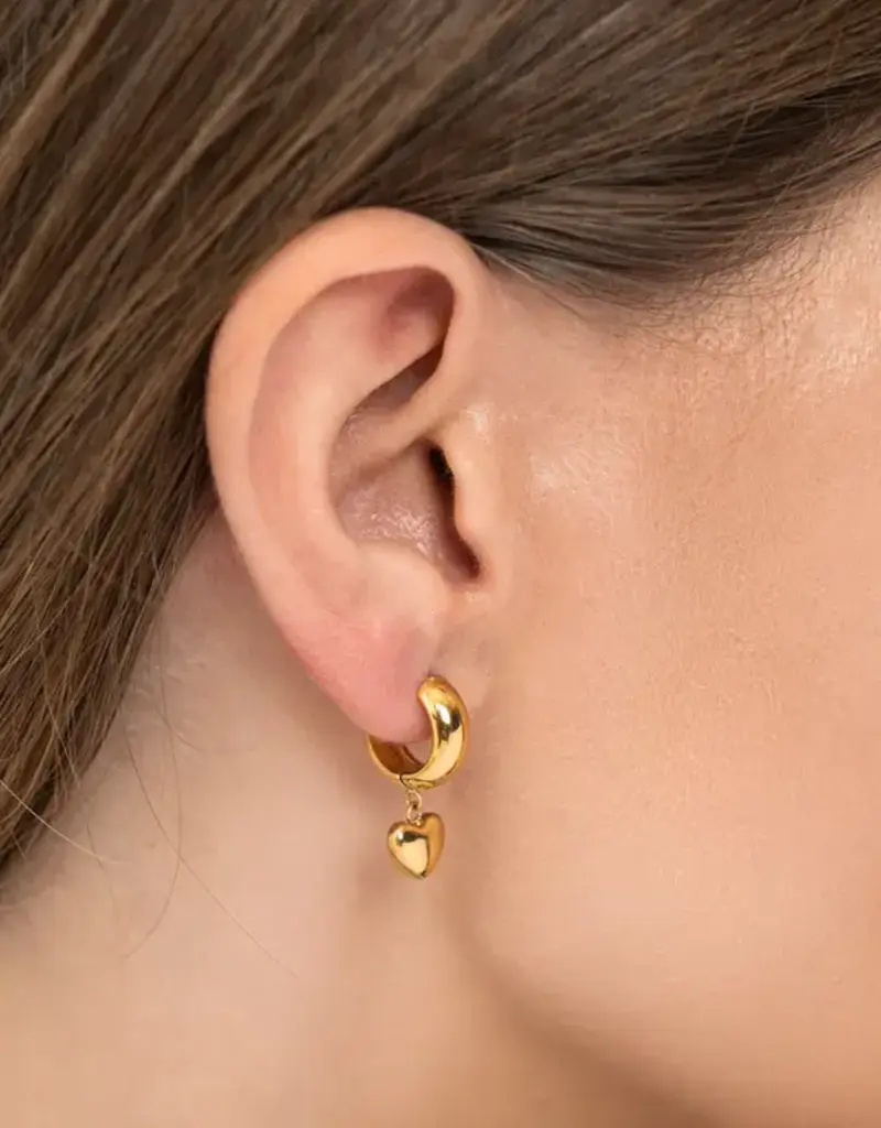 J.HOFFMAN'S Puffy Heart Hoop Earrings in Gold