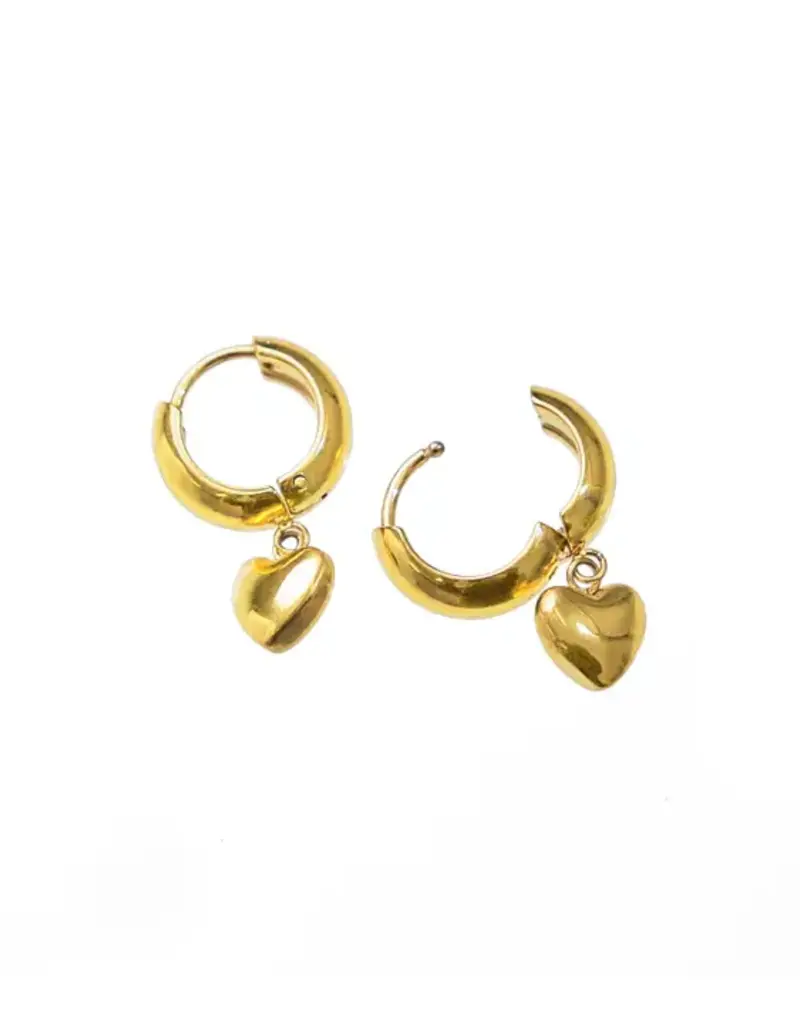 J.HOFFMAN'S Puffy Heart Hoop Earrings in Gold