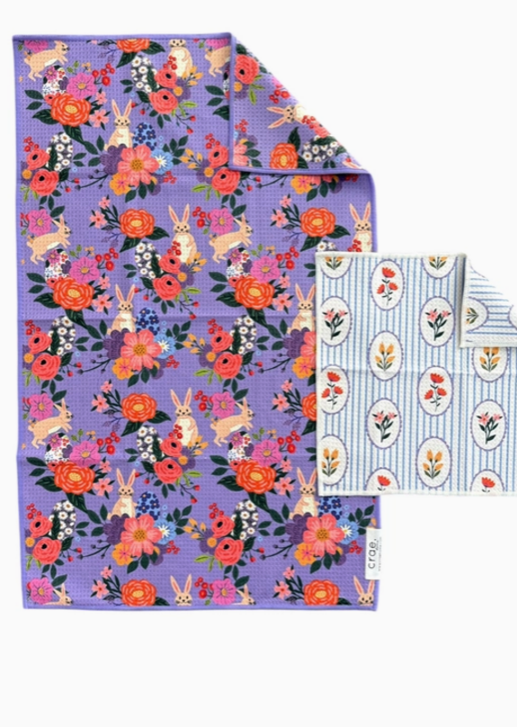 J.HOFFMAN'S Double Sided Hand Towel Washcloth Set- Bunny & Flowers