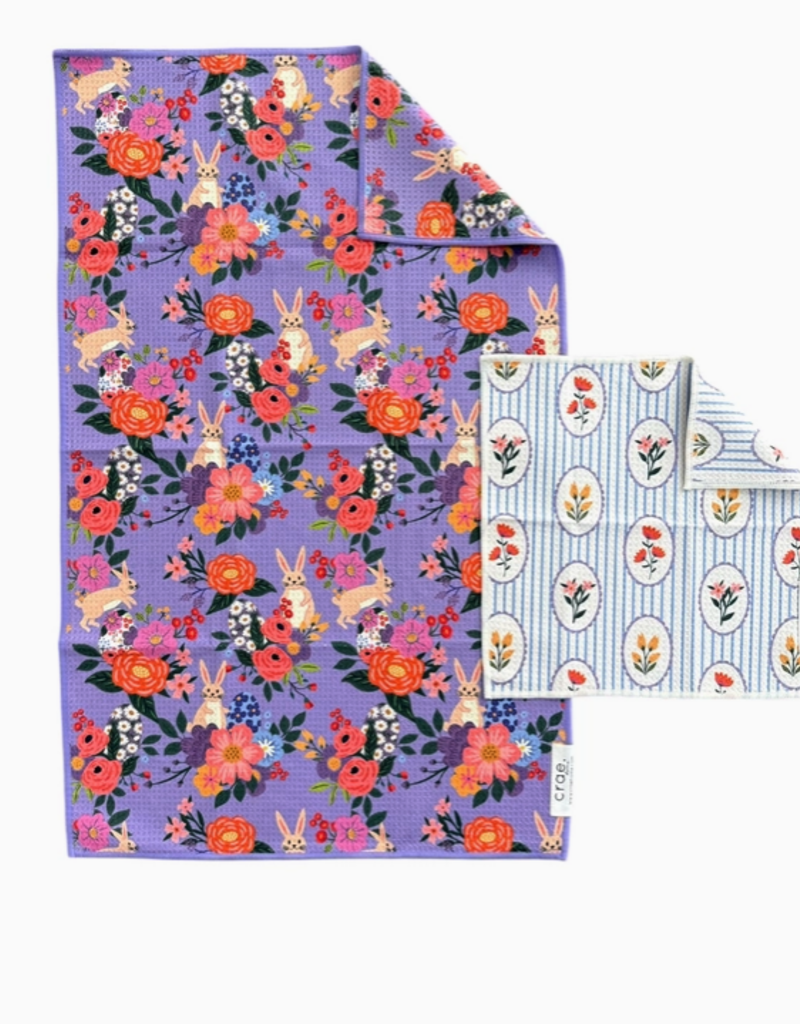 J.HOFFMAN'S Double Sided Hand Towel Washcloth Set- Bunny & Flowers