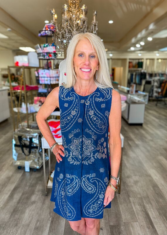 J.HOFFMAN'S Queen of Sparkles Paisley Tank Dress- Denim