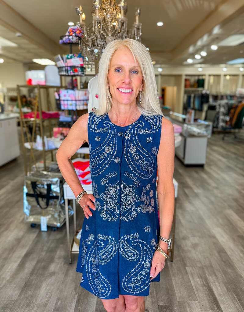 J.HOFFMAN'S Queen of Sparkles Paisley Tank Dress- Denim