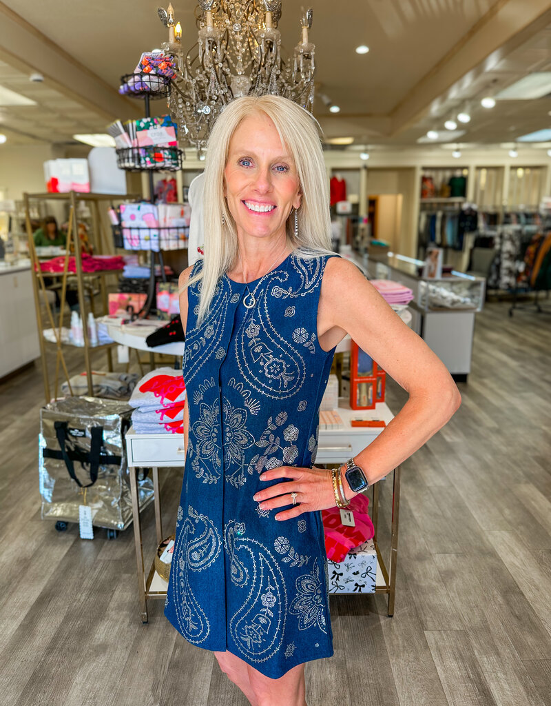 J.HOFFMAN'S Queen of Sparkles Paisley Tank Dress- Denim