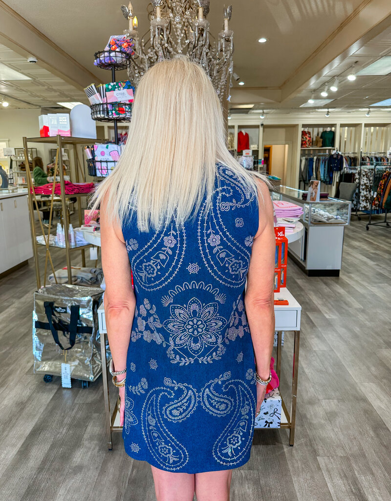 J.HOFFMAN'S Queen of Sparkles Paisley Tank Dress- Denim