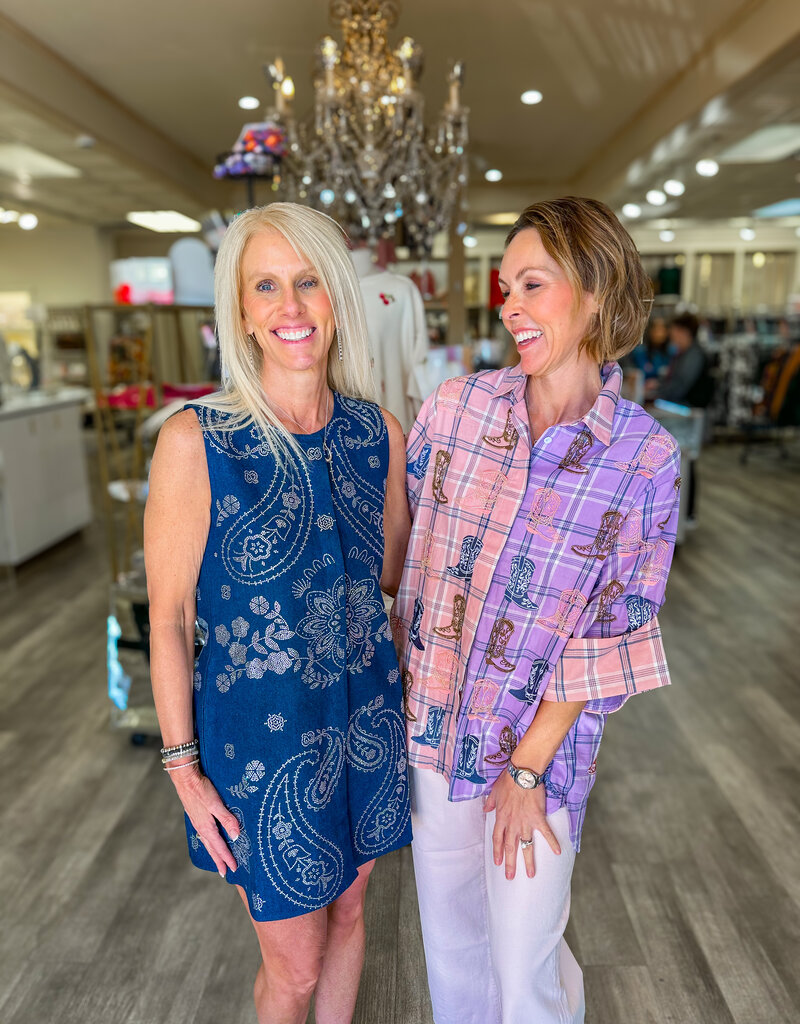 J.HOFFMAN'S Queen of Sparkles Paisley Tank Dress- Denim