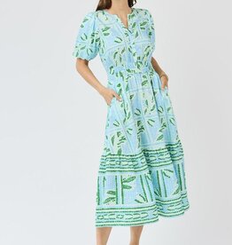 J.HOFFMAN'S Tracie Trellis Tiles Dress- Blue