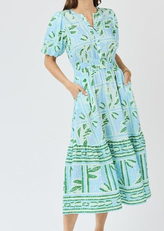 J.HOFFMAN'S Tracie Trellis Tiles Dress- Blue