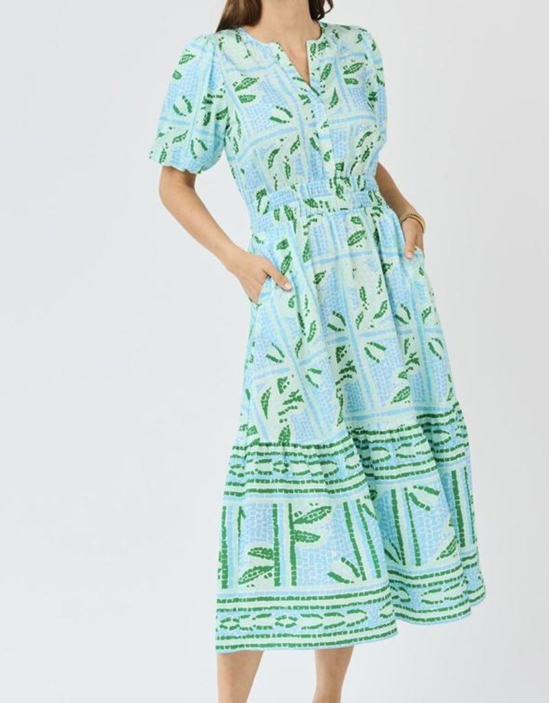 J.HOFFMAN'S Tracie Trellis Tiles Dress- Blue