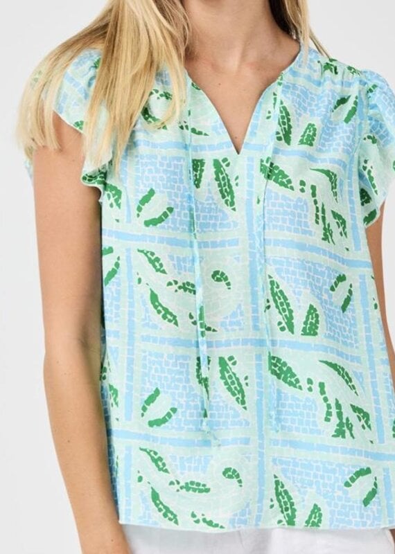 J.HOFFMAN'S Lydia Trellis Ties Top- Blue