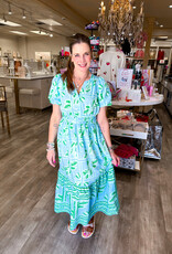 J.HOFFMAN'S Tracie Trellis Tiles Dress- Blue