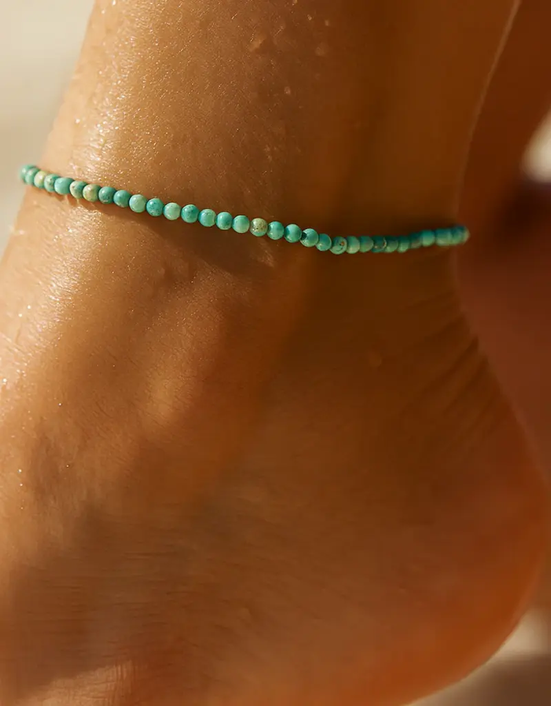 J.HOFFMAN'S Sander Turquoise Beaded Anklet in Gold
