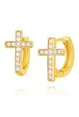 J.HOFFMAN'S Ridge Cross Huggie Hoop in Gold