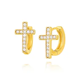 J.HOFFMAN'S Ridge Cross Huggie Hoop in Gold