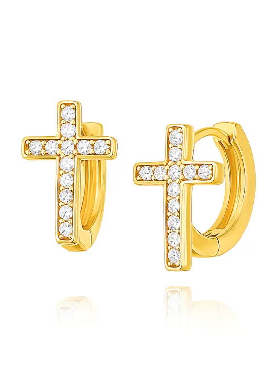 J.HOFFMAN'S Ridge Cross Huggie Hoop in Gold