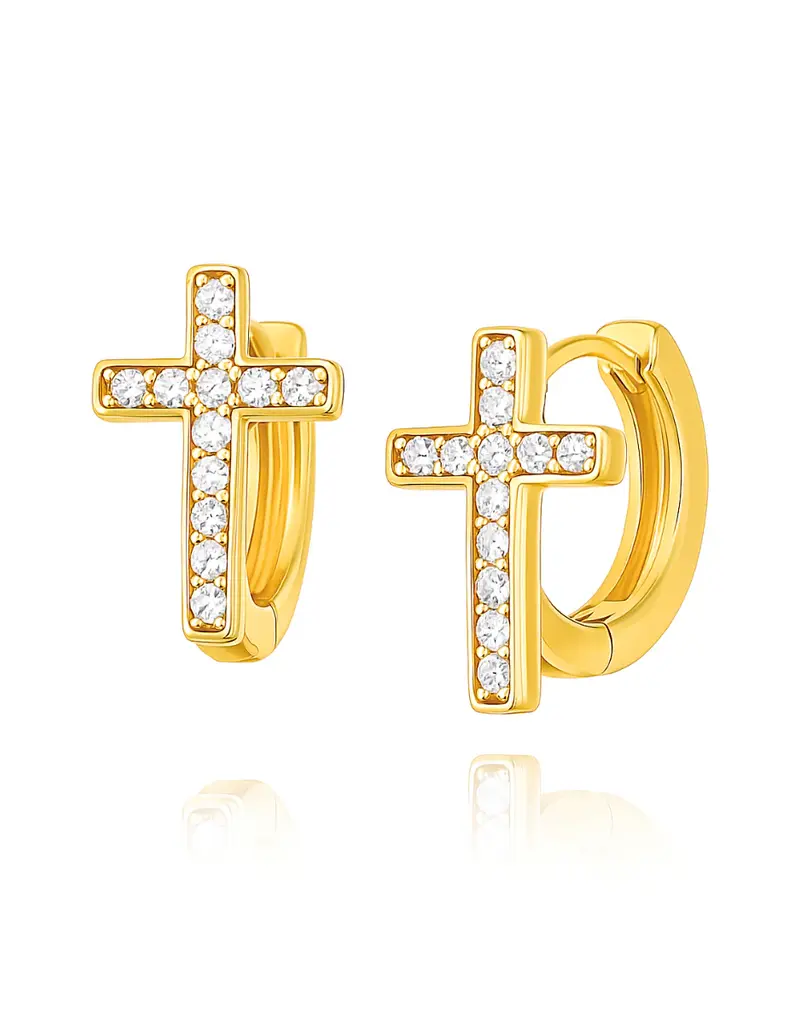 J.HOFFMAN'S Ridge Cross Huggie Hoop in Gold