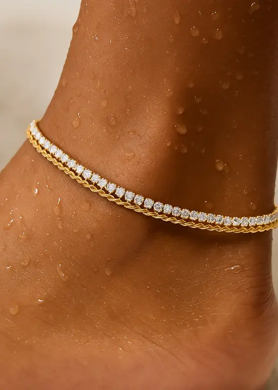 J.HOFFMAN'S Elyse Double Chain Tennis Anklet in Gold