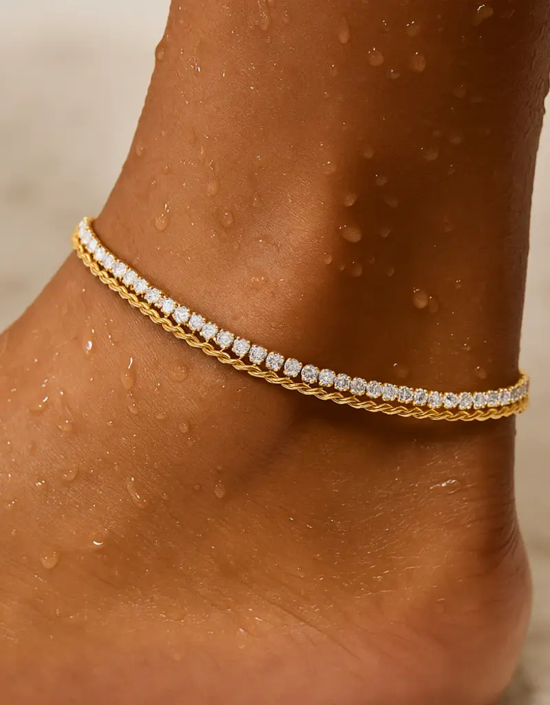 J.HOFFMAN'S Elyse Double Chain Tennis Anklet in Gold