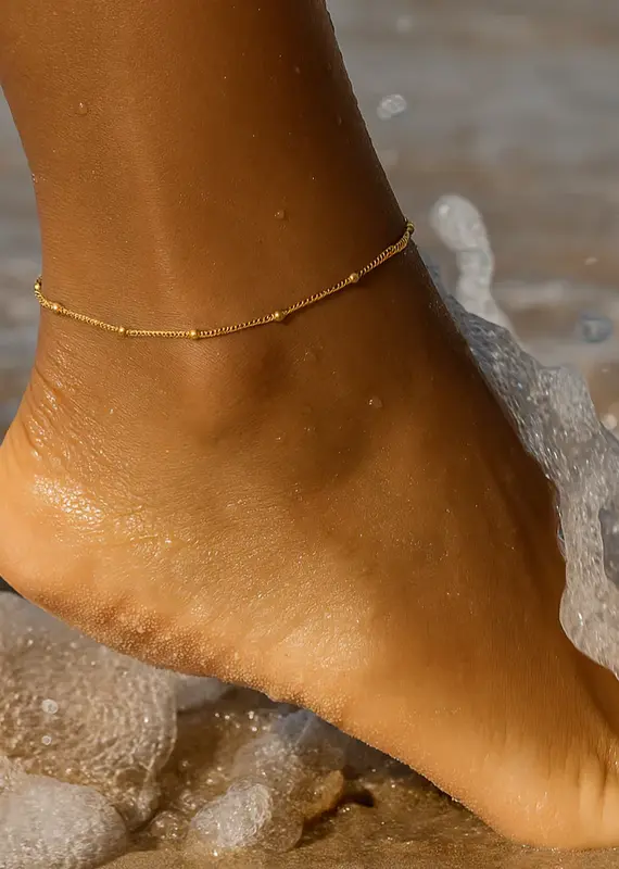 J.HOFFMAN'S Helsa Dainty Beaded Chain Anklet in Gold