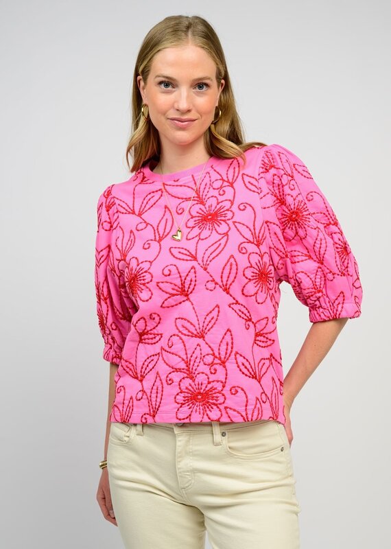 J.HOFFMAN'S Floral Vines Top- Pink
