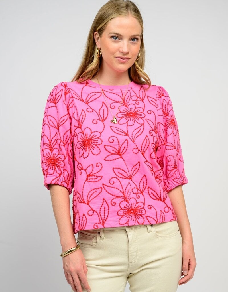 J.HOFFMAN'S Floral Vines Top- Pink