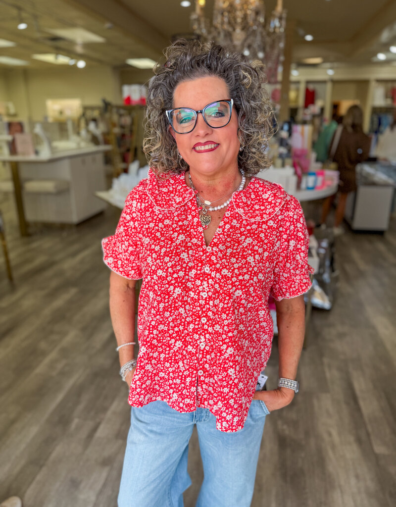 J.HOFFMAN'S Ditsy Poet Top- Red