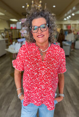 J.HOFFMAN'S Ditsy Poet Top- Red