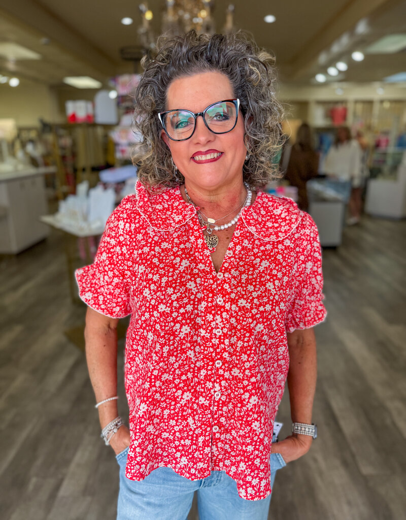 J.HOFFMAN'S Ditsy Poet Top- Red