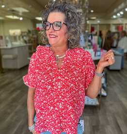 J.HOFFMAN'S Ditsy Poet Top- Red