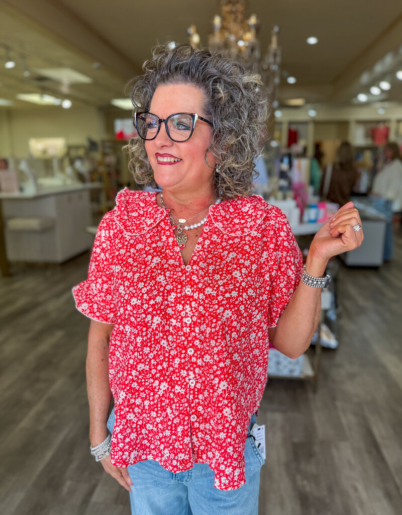 J.HOFFMAN'S Ditsy Poet Top- Red