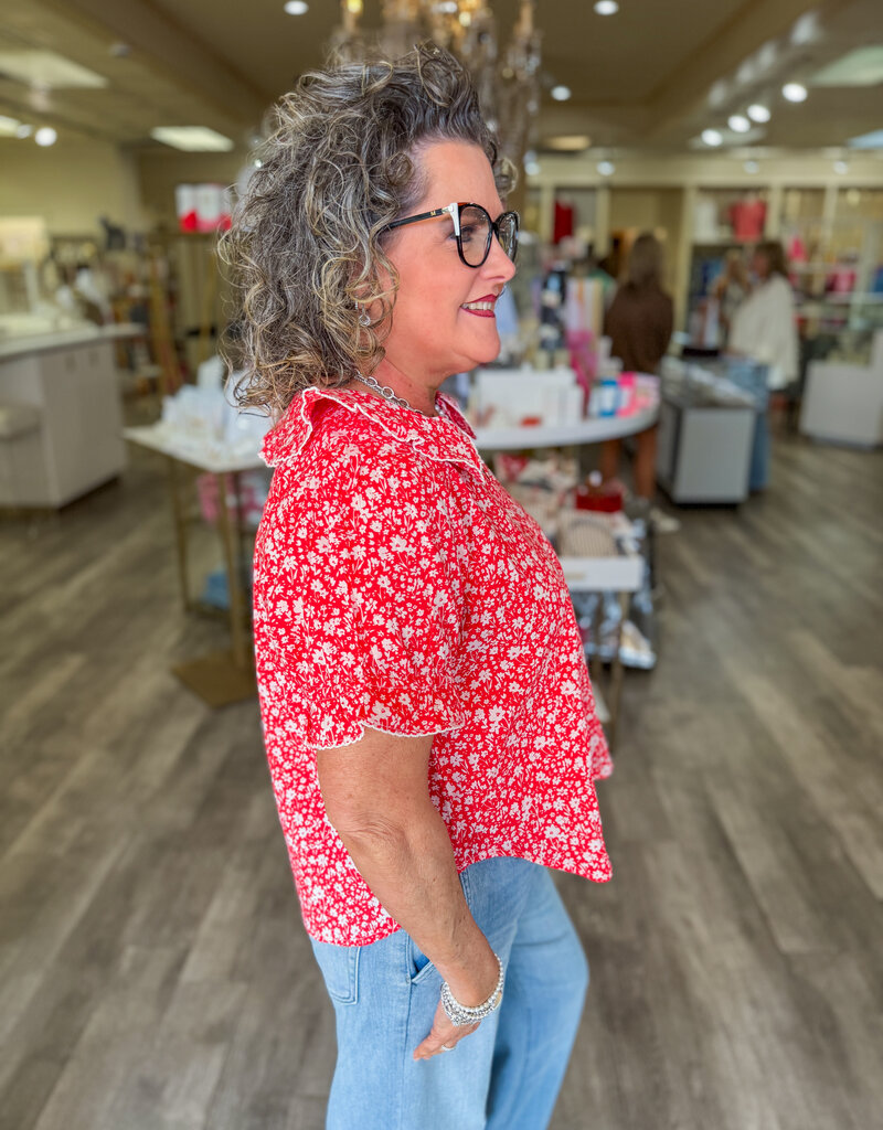 J.HOFFMAN'S Ditsy Poet Top- Red