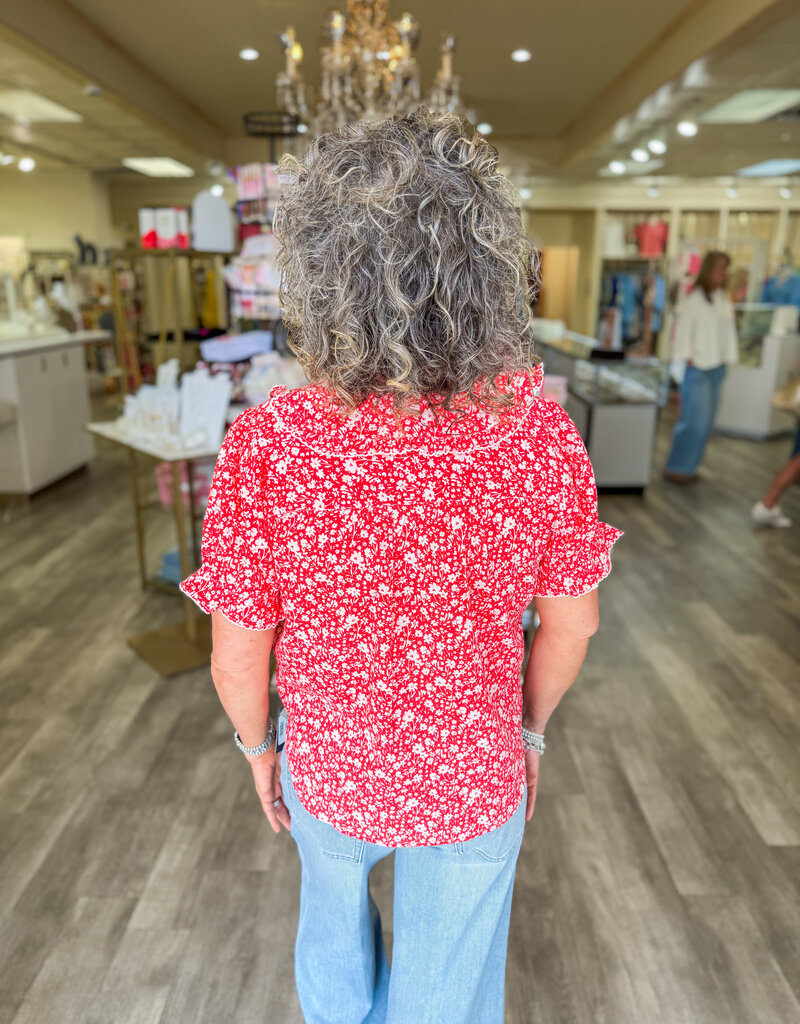 J.HOFFMAN'S Ditsy Poet Top- Red