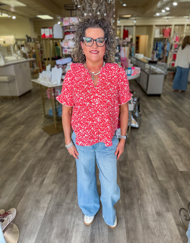 J.HOFFMAN'S Ditsy Poet Top- Red