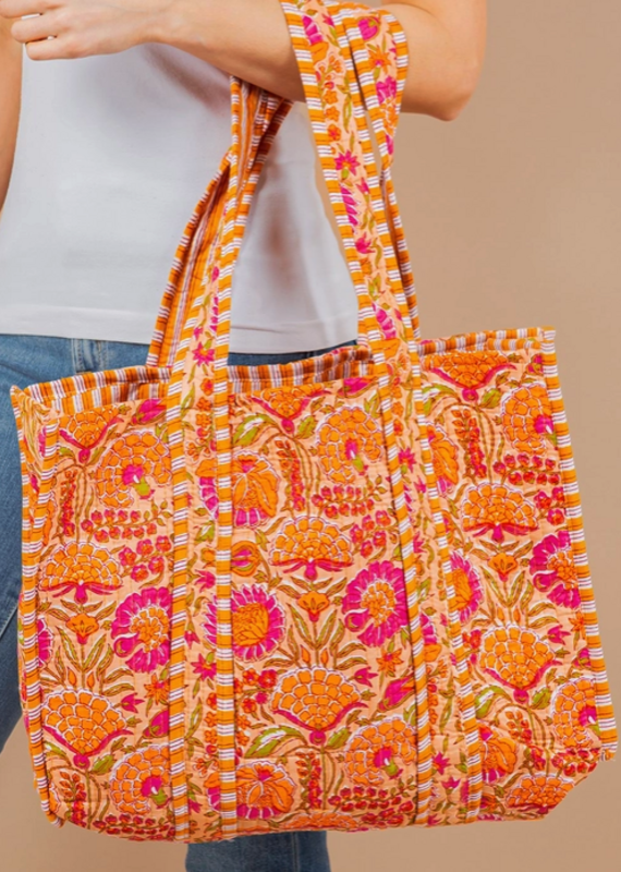J.HOFFMAN'S Orange Carnation Quilted Tote