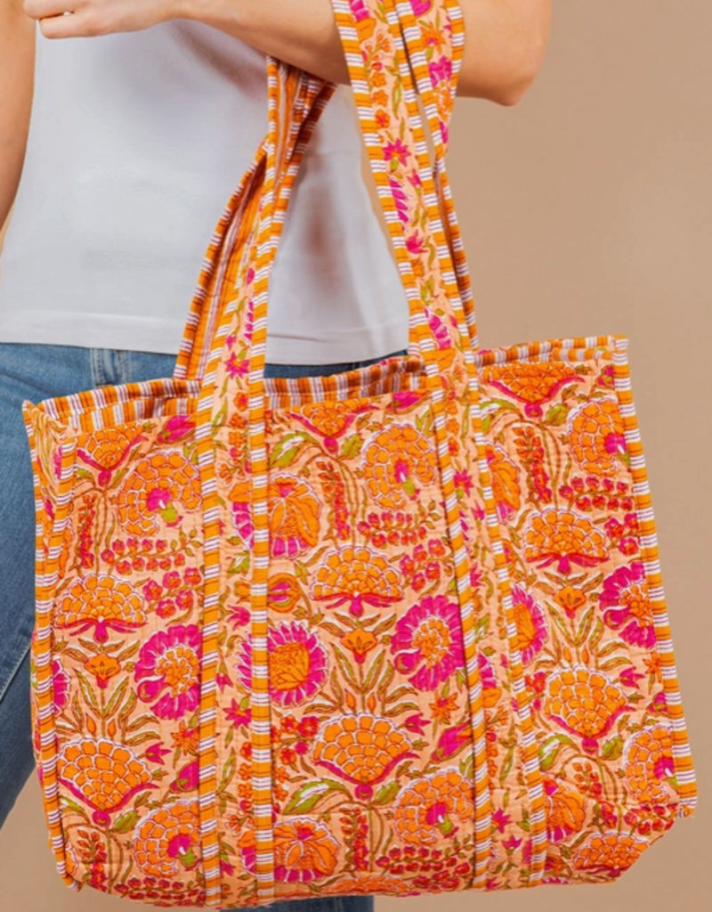 J.HOFFMAN'S Orange Carnation Quilted Tote