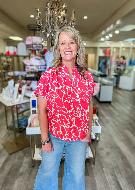 J.HOFFMAN'S Mary Top- Coral Scottish Thistle