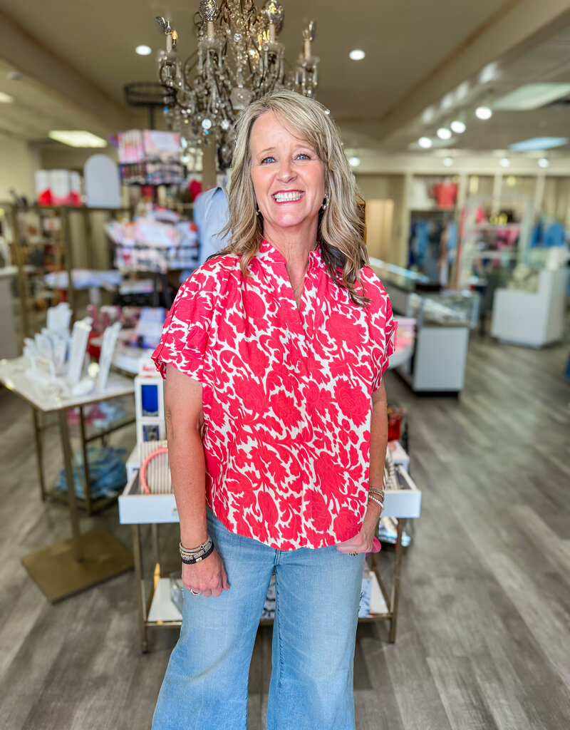 J.HOFFMAN'S Mary Top- Coral Scottish Thistle